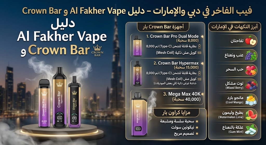 فيب الفاخر في دبي والإمارات – دليل Al Fakher Vape وCrown Bar